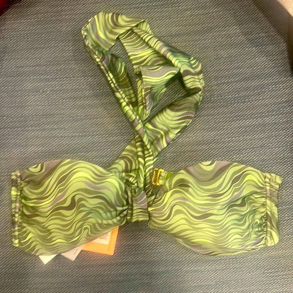 Cult Gaia green striped bikini top NWT.